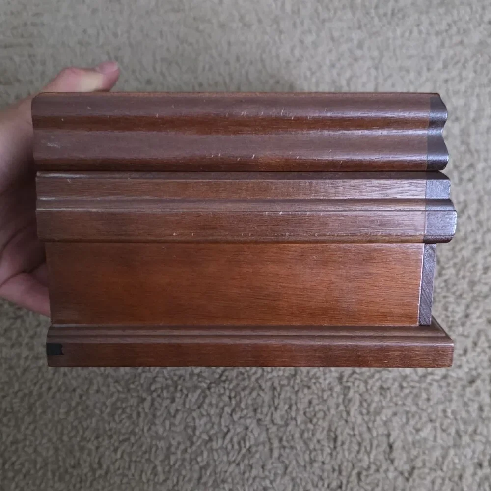 Pristine Vintage 1980s Burl Wood Jewelry Box Large Keepsake Chest Drawer Mint